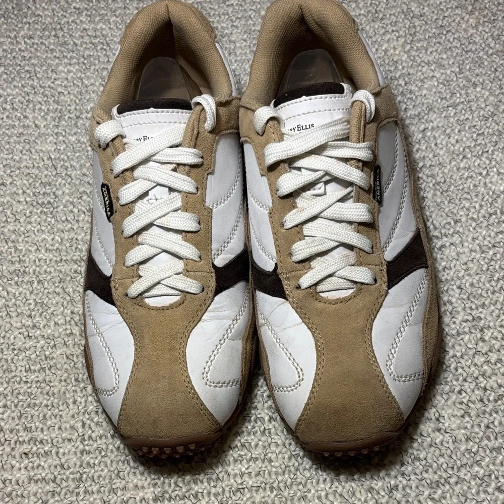 Perry Ellis America Men's White and Tan Casual Leather & Suede Sneakers